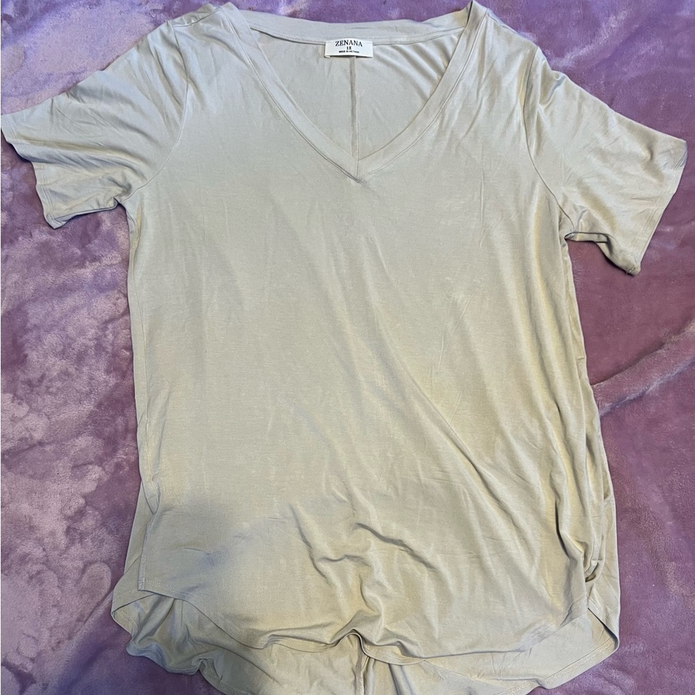 ZENANA RAYON V-NECK STRETCHY TOP 1X